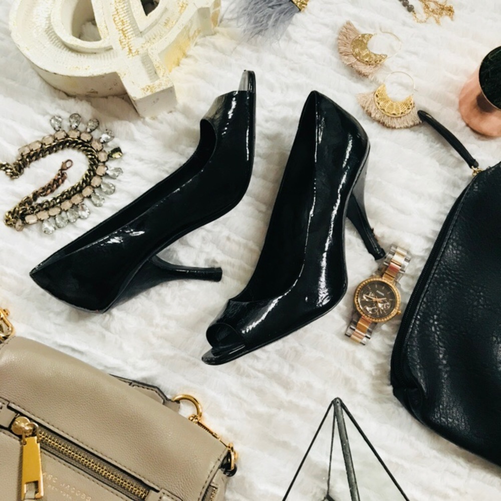 BCBGirls Black Patent Peep Toe Pumps Size 7.5